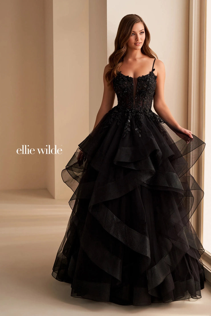 black ellie wilde dress Sweetheart SequinLace & GlitterTulle FitandFlare Prom Dress with Corset LaceUp